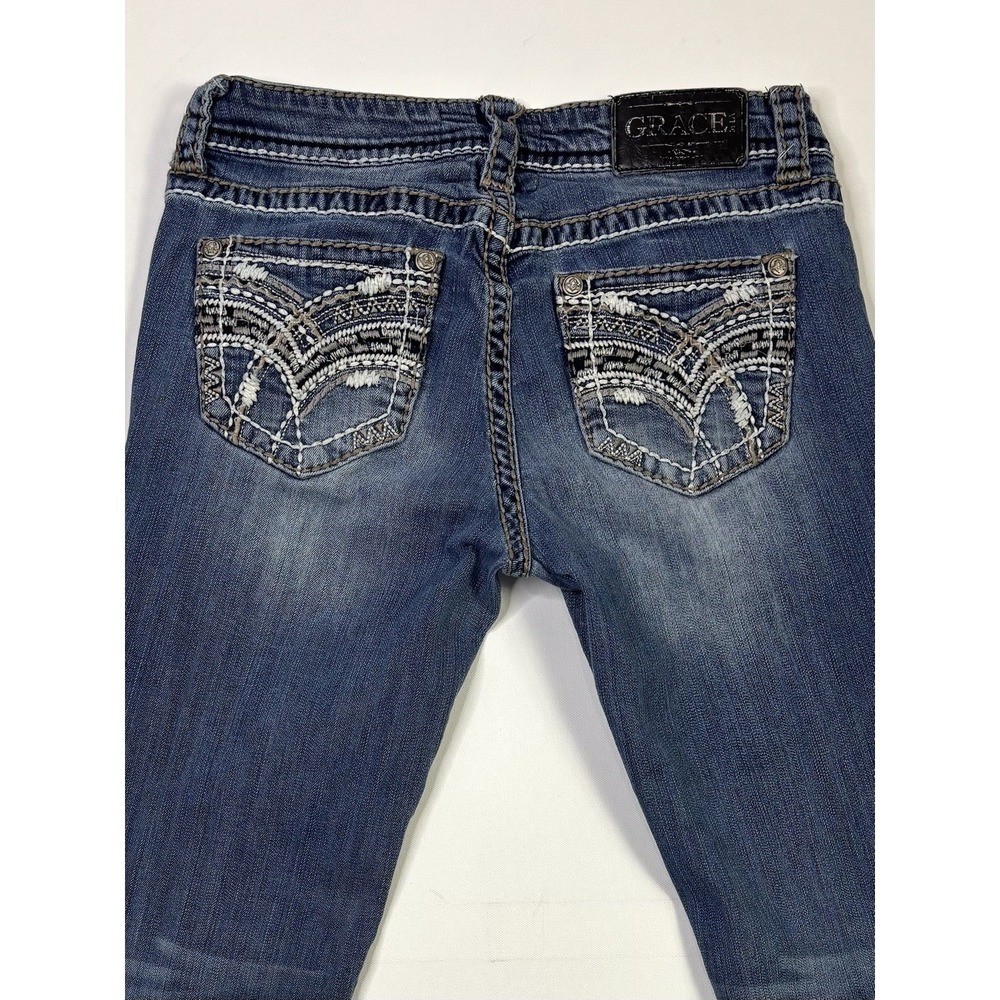 Grace in LA Jeans Women's 28 Embellished Pocket Skinny Blue Denim Y2K - Picture 9 of 14